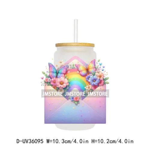 Vibrant Rainbow Butterfly Floral UV Sticker Decals For Libbey Cold Cups Mug Tumbler Transfer Stickers Durable Top Quality Labels