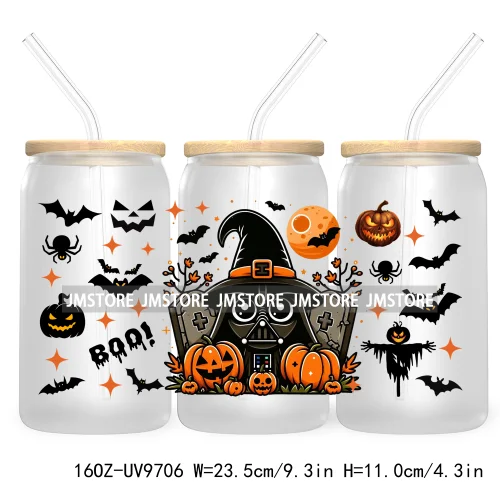 Halloween Spooky Bat Cartoon Character 16OZ UV DTF Cup Wrap Transfer Stickers Custom Labels Waterproof Logo For Libbey Glass Can