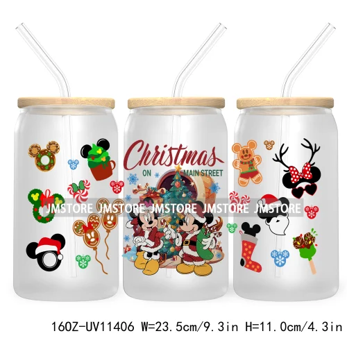 Merry Christmas Cartoon Couple 16OZ UV DTF Cup Wrap Ready To Apply For Libbey Glass Can Cup Tumbler Gingerbread Candy Cane Mouse