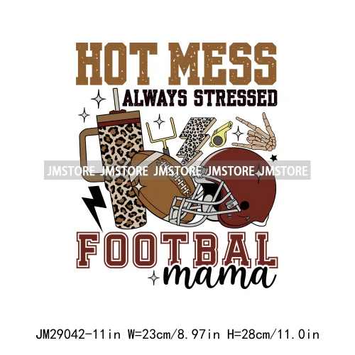 Hot Mess Coquette Football Mama Bow Touchdown Season Sport Vibes Iron On DTF Transfer Stickers Ready To Press For Sweatshirt