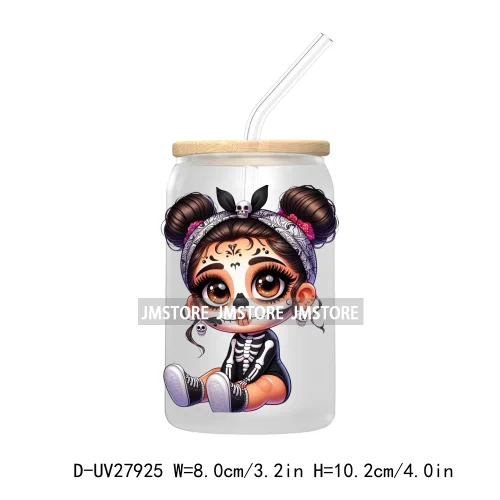 Halloween Skeleton Latina Chibi Baby UV DTF Transfer Stickers Decals For Libbey Cold Cups Mug Tumbler Waterproof Labels Princess