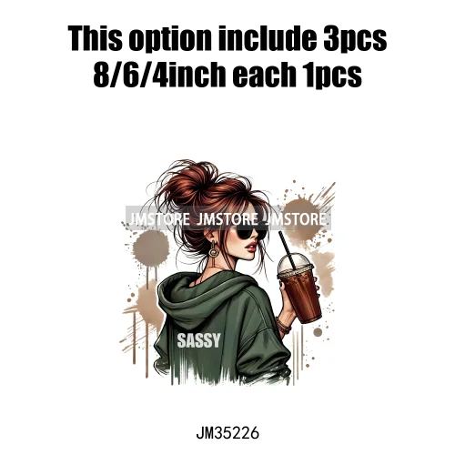 Cool Sarcasm Edgy Tattoo Idgaf Girl Iced Coffee Rebellious Women Iron on DTF Transfers Stickers Ready to Press for Clothing Bags