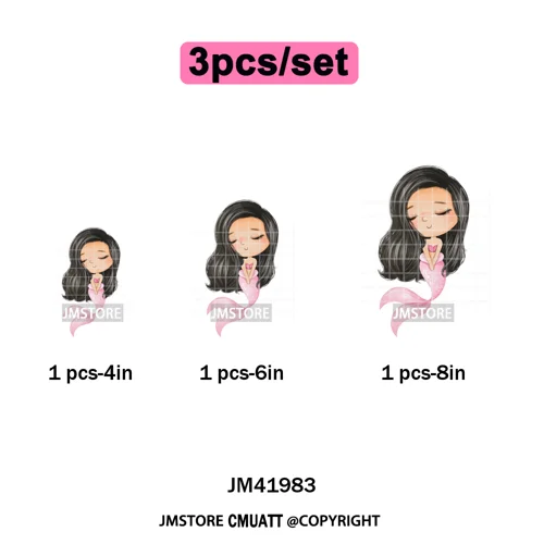 Cute Winter Christmas Girls Baby Mermaid Kids Cartoon Character Iron on DTF Washable Transfers Stickers Ready to Press for Texti