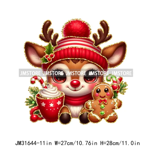 Cute Cartoon Christmas Character Coffee Gingerbread Merry Christmas Iron On DTF Transfers Stickers Ready To Press For T-shirts