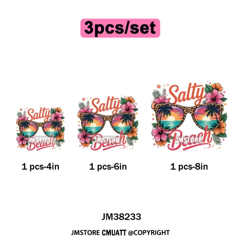 Tropical Summer Tequila Cocktail Drink Sunsets Salty Beach Vibes Logo Iron on DTF Transfers Stickers Ready to Press for Clothing