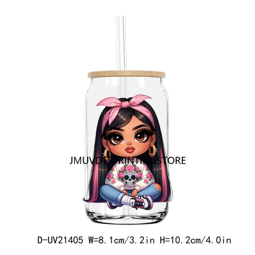 Chibi Cute Chicana Woman UV DTF Transfers Stickers Decals For Libbey Cold Cups Mugs Tumbler Waterproof DIY Logo Mexican Girls