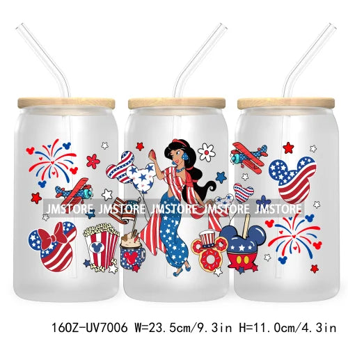 Happy 4TH Of July Cartoon Bear Friends 16OZ UV DTF Cup Wrap Transfer Stickers For Libbey Glass Can Cups Tumbler Waterproof Craft