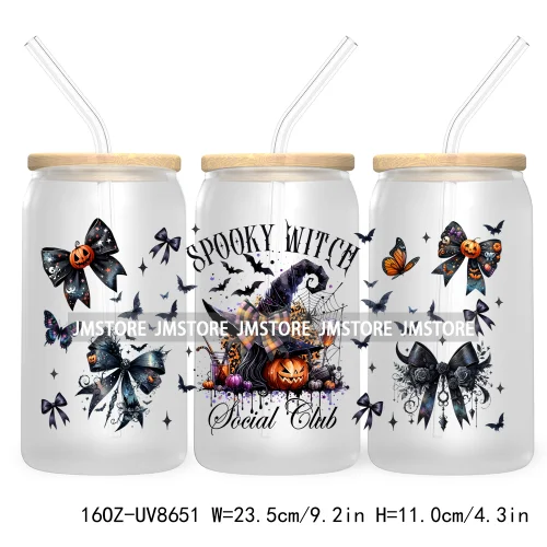 Spooky Witch Social Club UV DTF Cup Wrap For 16OZ Libbey Glass Cups Can Transfer Stickers Custom Labels Logo Halloween Season