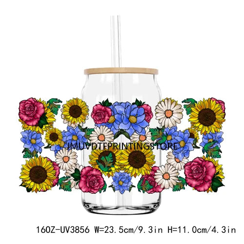 MAMA Sunflower And Butterfly UV DTF Sticker For 16OZ Libbey Glass Cup Can Wrap Transfer Sticker Custom DIY Logo Mothers Day