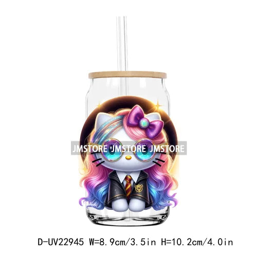 Colorful Cartoon Cat With Hat Flowers UV DTF Transfers Stickers Decals For Libbey Cold Cups Mugs Tumbler Waterproof DIY Craft