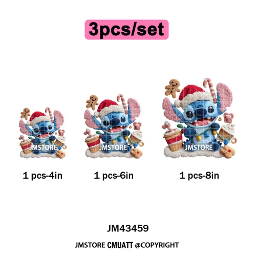 Faux Yarn Very Merry Christmas Mouse Friends Cartoon Santa Iron on Washable DTF Transfers Stickers Ready to Press for Clothing