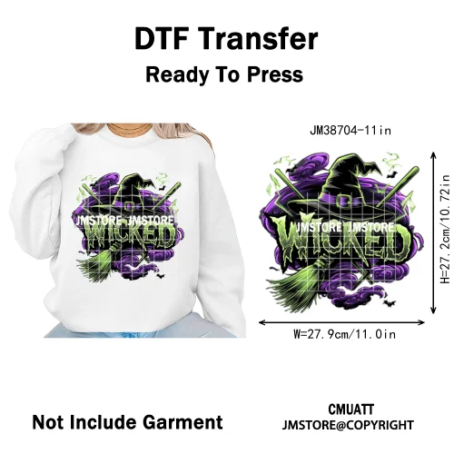 Magic Musical Movies Bad Good Witches Team Pink Green Coquette Iron on DTF Heat Transfers Stickers Ready to Press for T-shirts