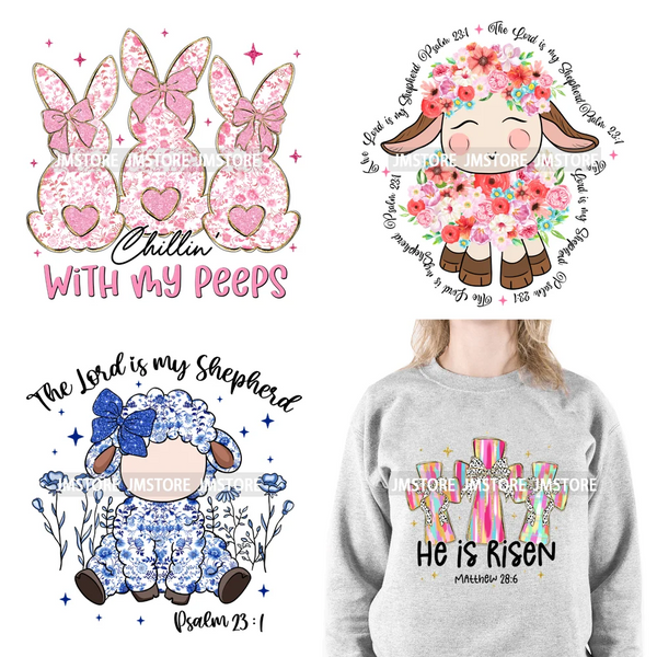 Colorful Floral Coquette Bunny Eggs Religious Bible Verse Happy Easter Iron On DTF Transfer Stickers Ready To Press For Clothing