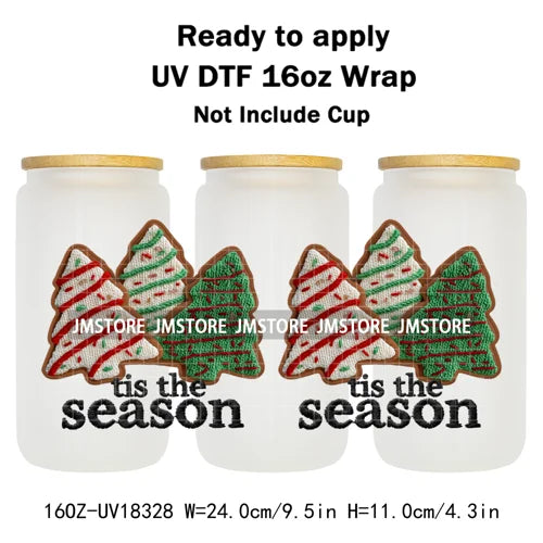 Faux Yarn Christmas Santa Claus Tree UV DTF Stickers Ready To Apply Cup Wrap Custom Labels DIY Craft For Libbey Glass Can Mugs