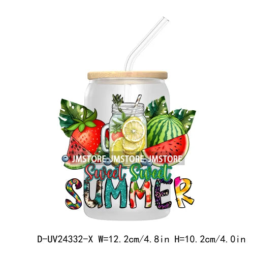 Sweet Summer Time UV DTF Transfer Sticker Decals For Libbey Glass Cold Cups Mugs Tumbler Custom Waterproof DIY Labels Watermelon