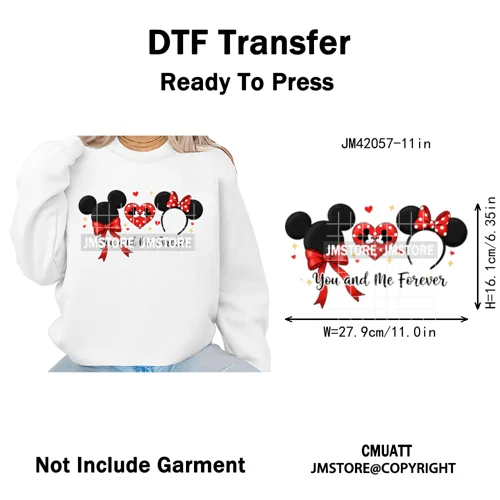 Retro Cartoon Magical Princess Girly Bow Mouse Ears Headbands Iron on DTF Washable Transfers Stickers Ready to Press for Hoodies