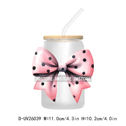 Black Pink Coquette Bow UV DTF Transfer Stickers Decals For Libbey Cold Cups Mugs Tumbler DIY Custom Logo Labels Soft Girl Era