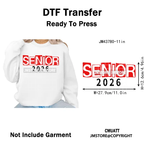 Class of 2026 High School Senior Edition Graduate Season Iron on Washable DTF Heat Transfer Stickers Ready to Press for Clothing