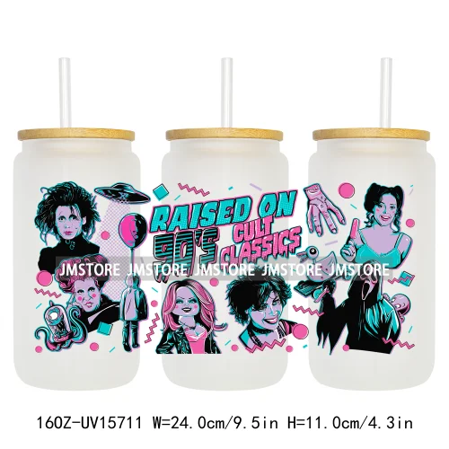Funny Horror Halloween Characters UV DTF Wraps Transfer Sticker Selfadhesive Waterproof High Quality For 16OZ Libbey Glass Can