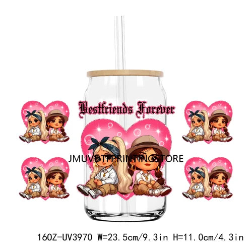 Bestfriends Valentine Girls Cholo Chola UV DTF Sticker For 16OZ Libbey Glass Cup Can Wrap Transfer Sticker Custom Label DIY Logo