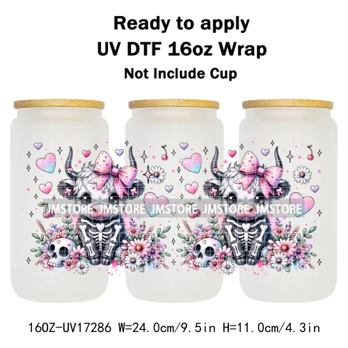 Floral Ghost Coquette Halloween Cherry Lip 16OZ UV DTF Cup Wraps Ready To Apply Waterproof Transfer Sticker For Libbey Glass Can