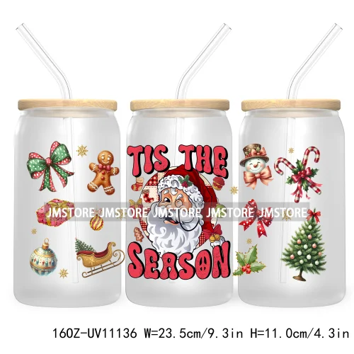 Just A Girl Who Loves Christmas UV DTF Cup Wrap For Libbey Glass Can Transfer Stickers Waterproof Custom Labels Tis The Season