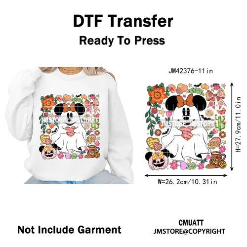 Coquette Halloween Spooky Espantan Latina Mexican Conchas Ghost Iron on DTF Washable Transfer Sticker Ready to Press for Hoodies