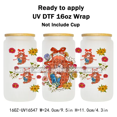 Magical Mirror Princess Coquette Bow 16OZ UV DTF Cup Wraps Ready To Apply Waterproof Transfer Stickers For Libbey Glass Can Mugs