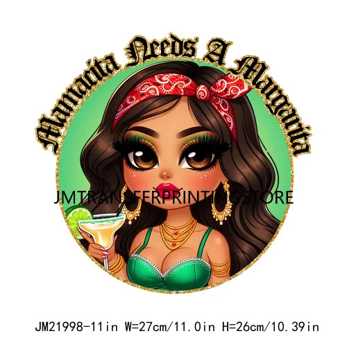 Funny Latina Chicano Mama Sayings Design Washable Chibi Women Style Mother DTF Transfer Stickers Ready To Press For T-shirts Bag