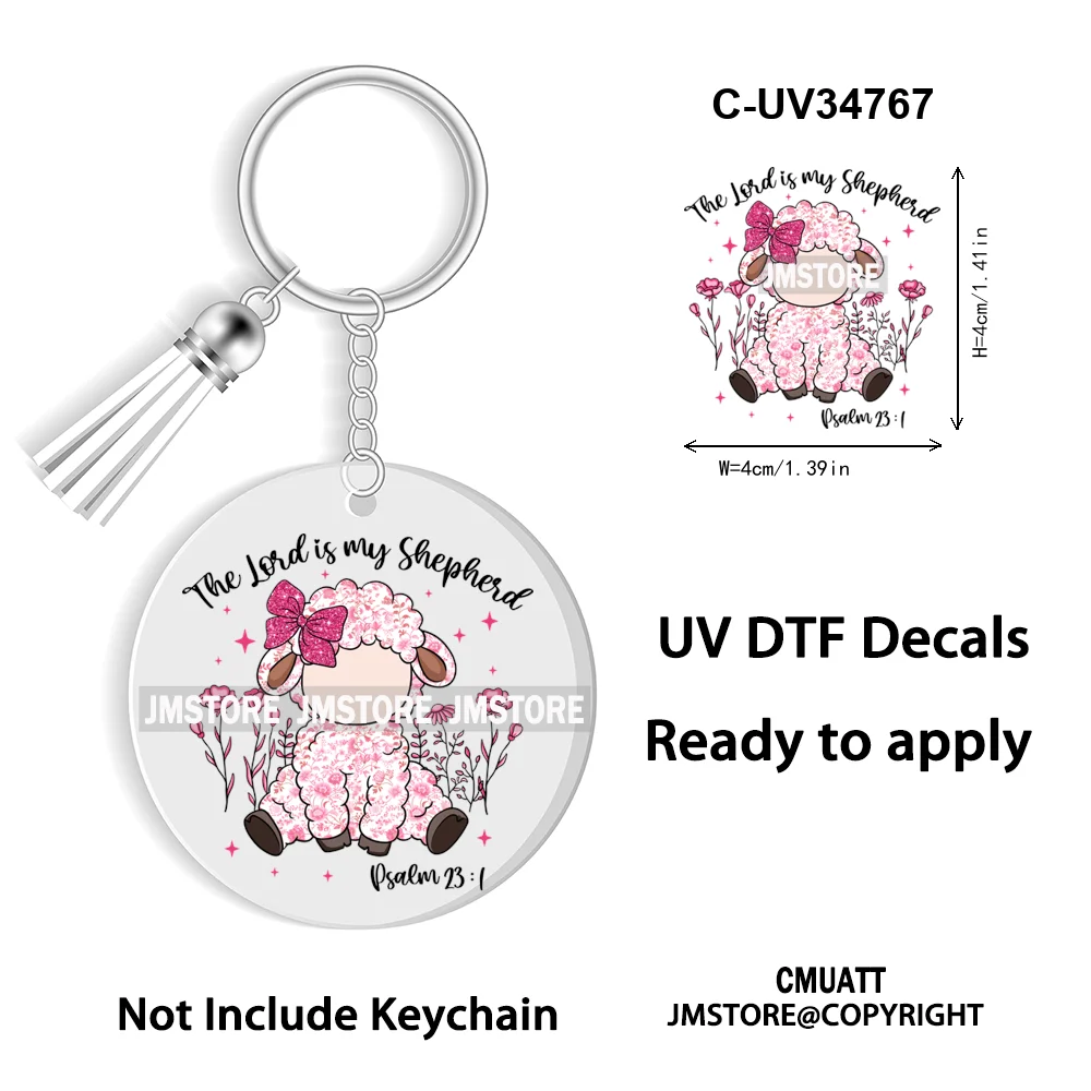 The Lord Is My Shepherd Christian Religious Easter Bible Verse Faith UV DTF Stickers For Round Circle Acrylic Keychain Keyring