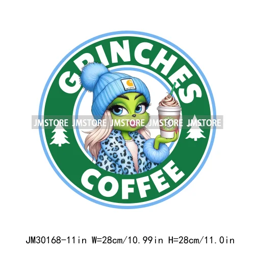 Green Bougie Lady Coffee Leopard Christmas Holiday Season Iron On DTF Transfers Stickers Ready To Press For T-shirts Bags