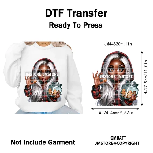 Christmas Stank Face Black Woman Attitude Moody Queen Iron on Washable DTF Heat Transfers Stickers Ready to Press for Clothing