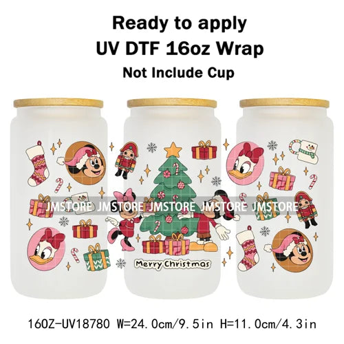 Merry Christmas Cartoon Mouse Cookies UV DTF Stickers Ready To Apply Cup Wrap Durable Custom Logo DIY Craft For Libbey Can Glass