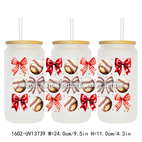 Coquette Baseball Mama Game Day 16OZ UV DTF Cup Wraps Ready To Apply Waterproof Transfer Stickers For Libbey Glass Can Tumbler