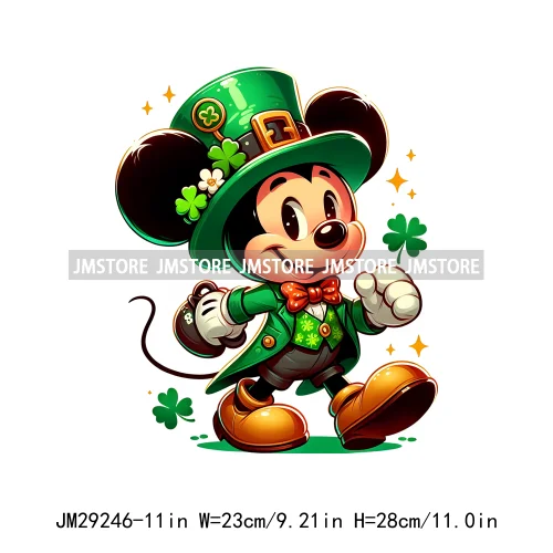 Cute Cartoon Character St Patrick's Irish Day Shamrock Lucky Vibes Iron On DTF Transfers Stickers Ready To Press For Hoodies