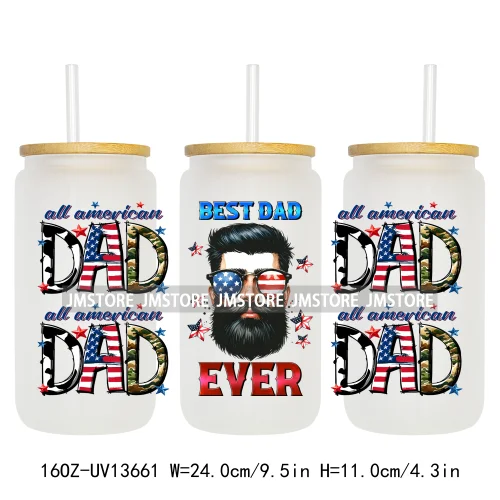 4th Of July American Dad Father's Day 16OZ UV DTF Cup Wraps Ready To Apply Waterproof Transfer Stickers For Libbey Glass Can Mug