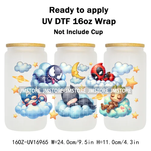 Cute Cartoon Character Sleeping On The Clouds UV DTF Stickers Ready To Apply Cup Wrap Custom Labels For 16OZ Libbey Can Glass