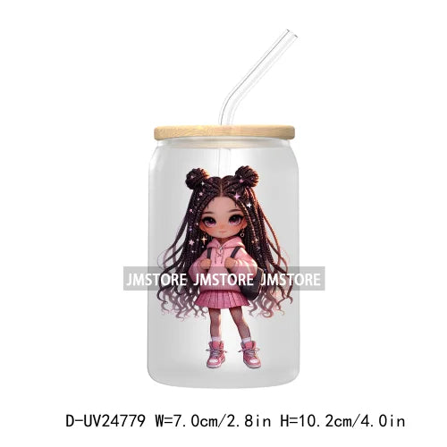 Fashion Chibi Dreadlock Girls UV DTF Transfers Stickers Decals For Libbey Cold Cups Mugs Tumbler Waterproof DIY Craft Black Girl