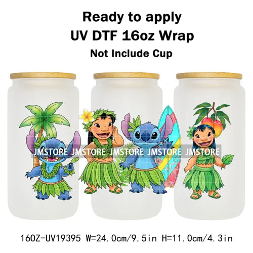 Tropical Cartoon Summer Vibes Splash UV DTF Wraps Transfer Sticker Waterproof High Quality For 16OZ Libbey Glass Can Tumblers