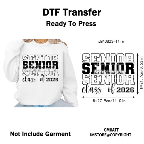 2026 Varsity Graduate Season College Senior Year Bow Iron on Washable DTF Heat Transfers Stickers Ready to Press for Sweatshirts