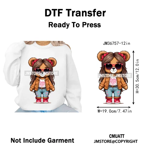 12in Girls Female Teddy Bear Duck Urban Sneakers Animal Washable Iron on DTF Transfers Stickers Ready to Press for T-shirts Bags
