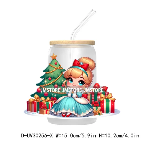 Princess Christmas Cartoon Friends UV DTF Transfer Stickers Decals For Libbey Cold Cups Mugs Tumbler High Quality Xmas Gift Tree