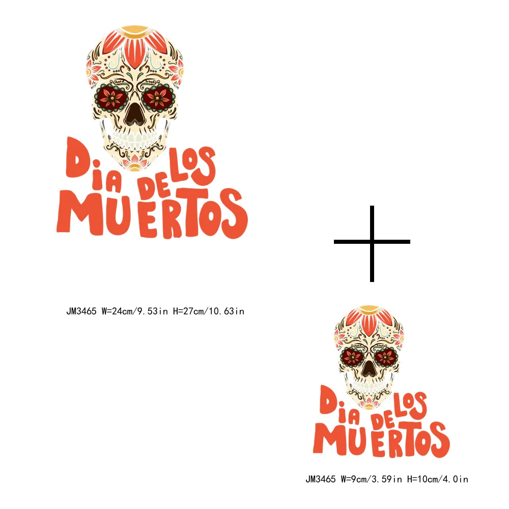 High Quality Mexican Day of the Dead DIY Heat Transfer Iron On Decals Clothes Logo Sticker Washable Thermal Printing Patch