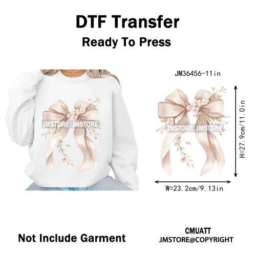Pink Bow Silk Wedding Coquette Girl Ribbon Tied Printing Iron on DTF Thermal Transfers Stickers Ready to Press for Clothing Bags