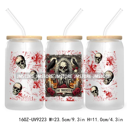 Horror Characters 16OZ UV Cup Wrap DTF Transfer Stickers For Libbey Glass Can Cups Tumbler Waterproof Labels Halloween Skull