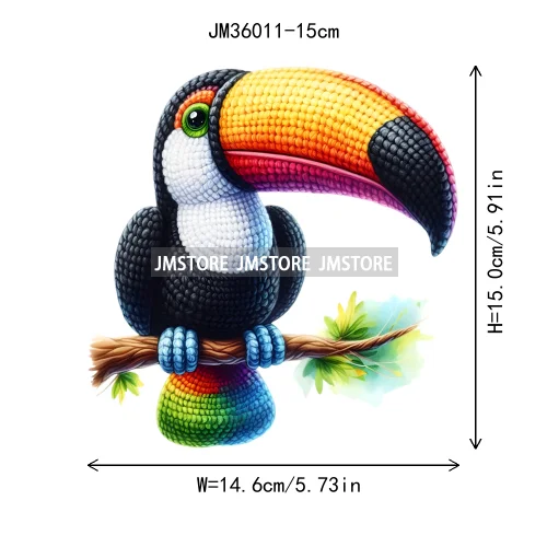 15cm 5.9in Colorful Cute Needle Hook Animal Iron On DTF Heat Transfer Sticker For Clothes Print Vinyl Washable T-Shirt Appliques