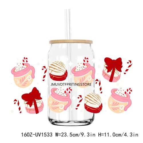 Christmas Santa's Cup 16OZ UV DTF Cup Wrap Transfers Stickers Custom Labels DIY Durable Waterproof Logo For Libbey Glass Can