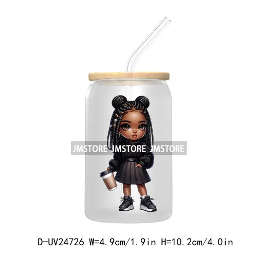 Black Chibi Girl UV DTF Transfers Stickers Decals For Libbey Cold Cups Mugs Tumbler Waterproof DIY Craft Beautiful Afro Woman