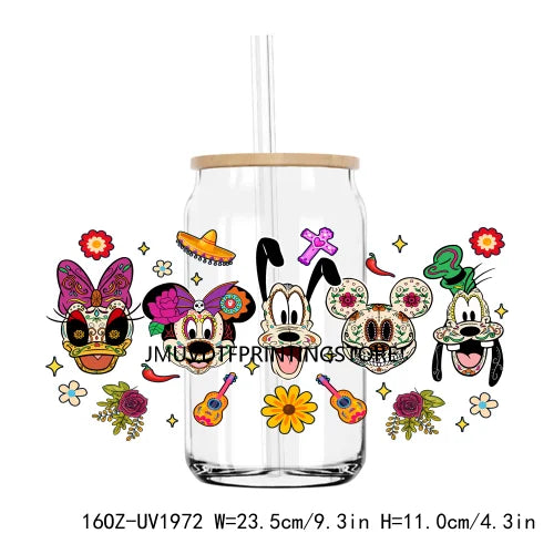 Mexican Culture Cartoon Princess 16OZ UV DTF Cup Wrap Transfers Stickers Custom Label DIY Waterproof Logo For Libbey Glass Can