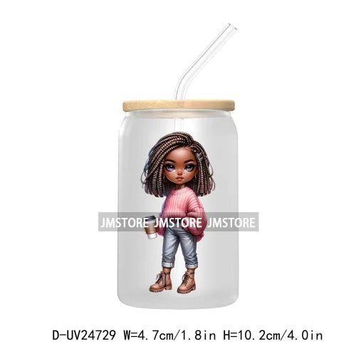 Cute Little Black Boy Girl UV DTF Transfer Stickers Decals For Libbey Cold Cups Mugs Tumbler Waterproof DIY Craft Cool Afro Kids